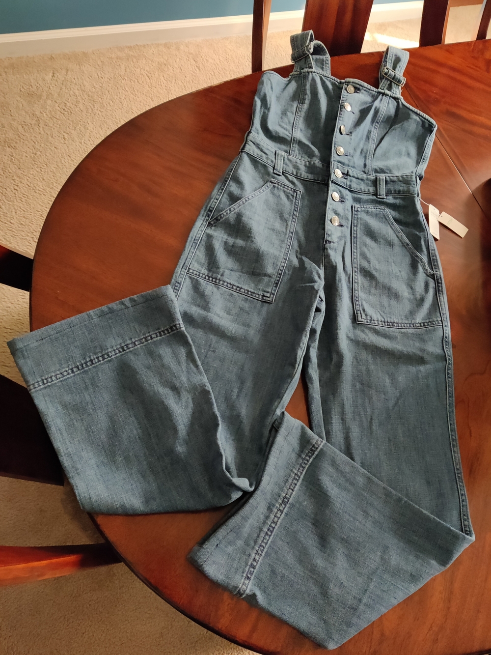 Aerie Light Blue Denim Overalls with Adjustable Straps, SIZE XS, New With Tags